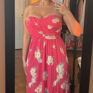 EUC American rag floral pink sweetheart strapless maxi vacation bodice dress